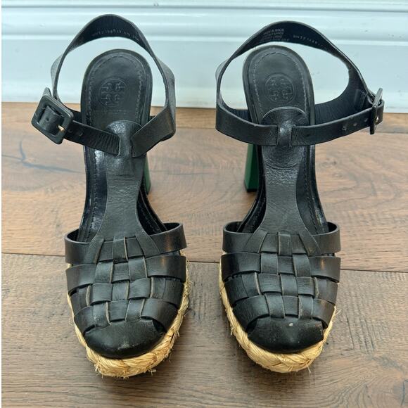 Tory Burch Black and Green Platform Heels - Picture 4 of 13